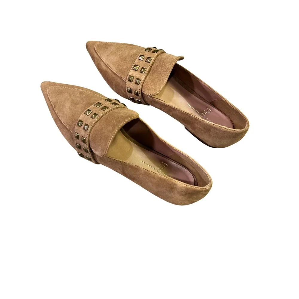 Paolo Suede Studded Pointed Toe‎ Flats Women Tan Size 6